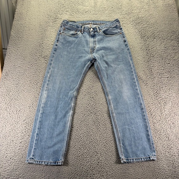 Levis 505 Jeans Mens 34x29 Blue Light Wash Cotton Regular Fit Denim Workwear - Picture 1 of 10